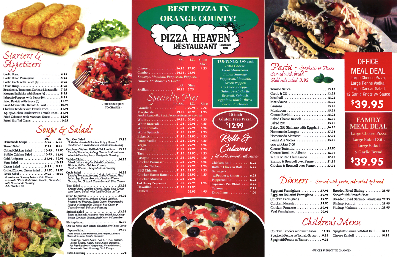 Pizza Heaven Menu