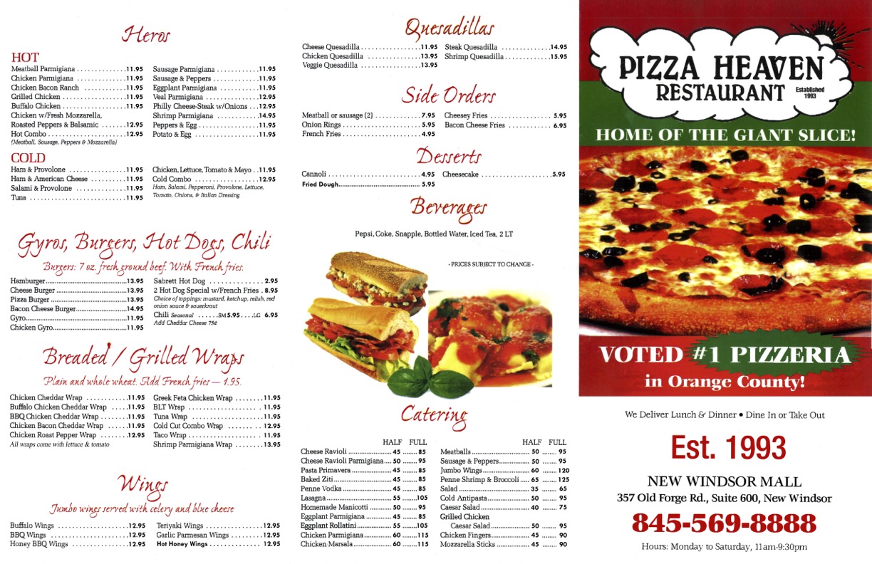Pizza Heaven Menu